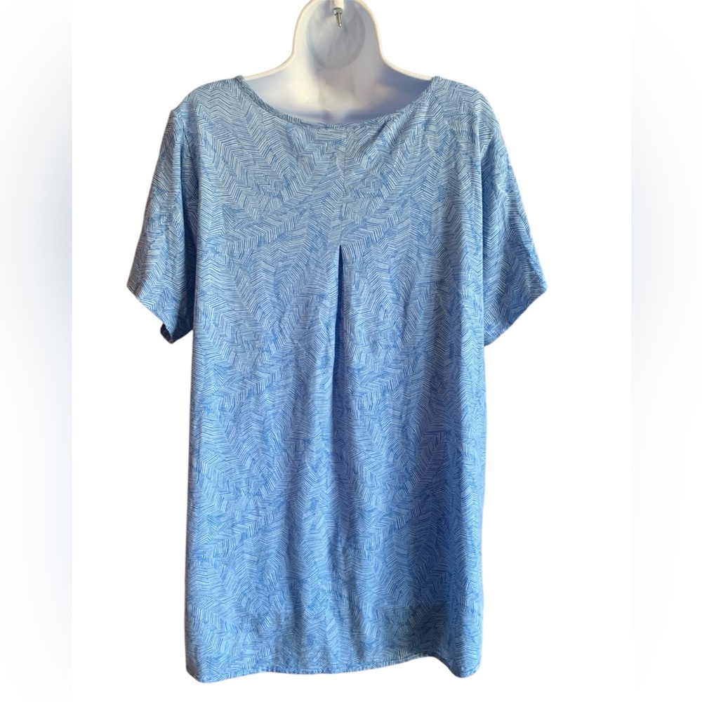J. Jill Light Blue Geometric Short Sleeve Top – Soft Cotton Blend – Size XL - Picture 2 of 7
